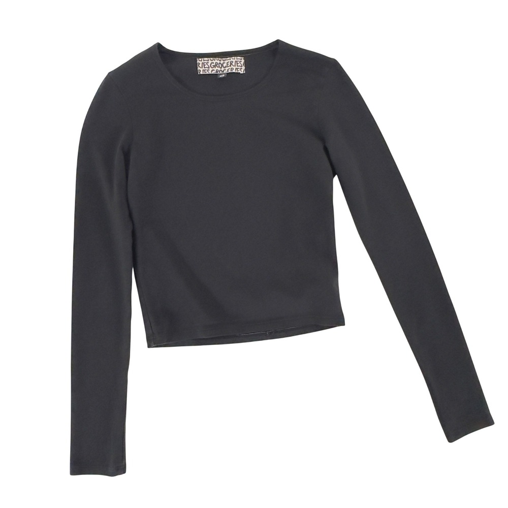 Groceries Apparel Long Sleeve Crop Top Black Organic Cotton XS